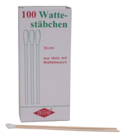 WATTESTÄBCHEN Holz 15 cm m.Wattebausch